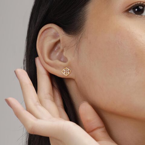Radiant Grid Diamond Stud Earrings