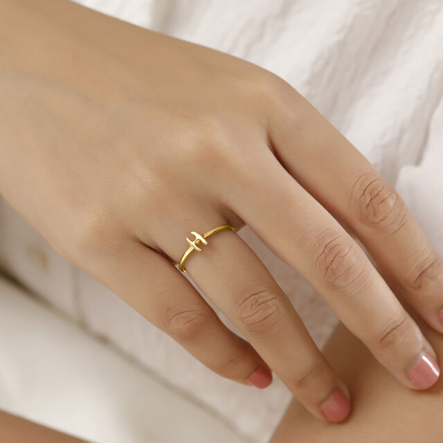 Letter H 14KT Yellow Gold Initial Ring,,hi-res image number null