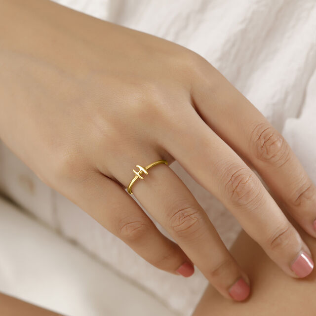 Letter H 14KT Yellow Gold Initial Ring,,hi-res view 2