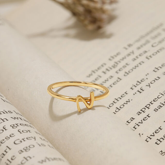 Letter N 14KT Yellow Gold Initial Ring,,hi-res image number null