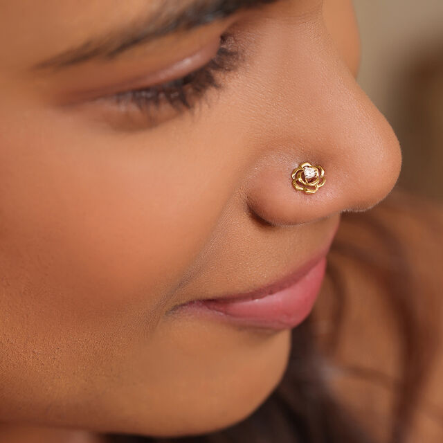 14KT Yellow Gold Diamond Nose Pin,,hi-res image number null