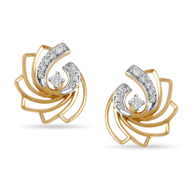 14KT Yellow Gold Swirls of sparkle Diamond Stud Earring,,hi-res image number null