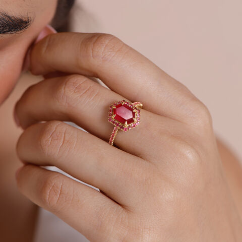 Radiant Red Tourmaline Gold Ring