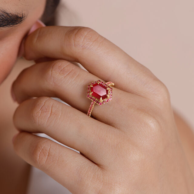 Radiant Red Tourmaline Gold Ring,,hi-res image number null