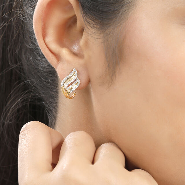 14 KT Yellow Gold Angel Wing Diamond Stud Earrings,,hi-res view 3