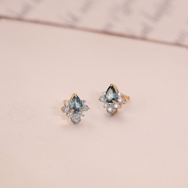 Sparkly Blue Diamond & Gold Stud Earrings,,hi-res image number null
