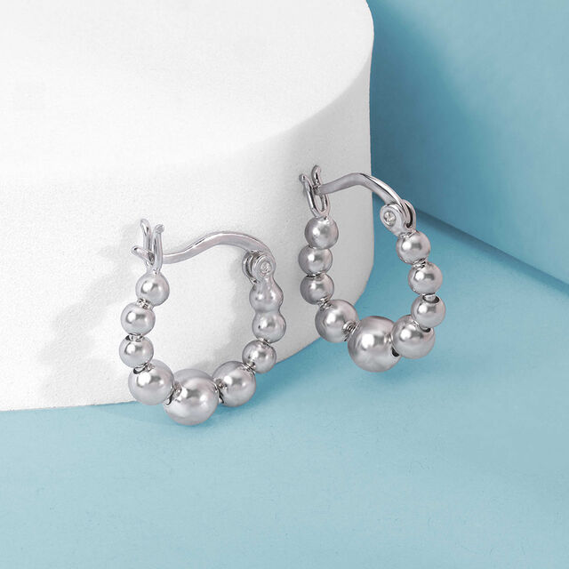Beaded Radiance Silver Hoop Earrings,,hi-res image number null