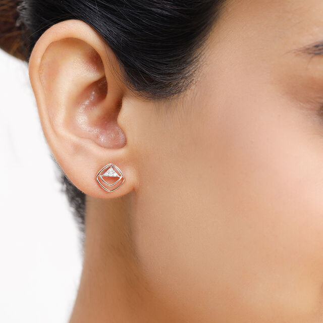 14Kt Rose Gold Geometric Glimmer Diamond Stud Earring,,hi-res image number null
