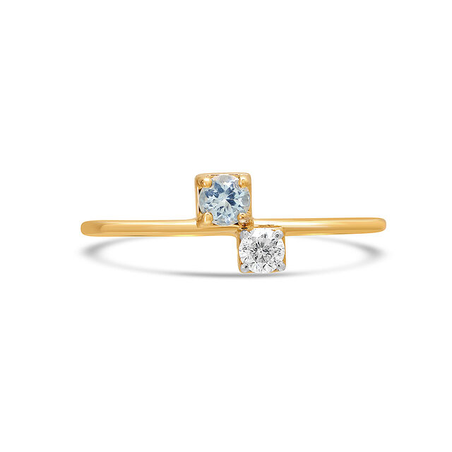 14KT Yellow Gold Azure Blue Topaz And Diamond Finger Ring,,hi-res image number null
