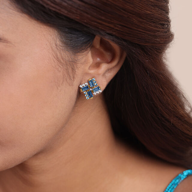 Tranquillity Twirls 14KT Diamond & London Topaz Stud Earrings,,hi-res image number null