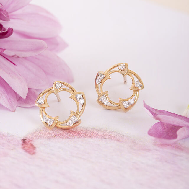 Elegant Floral Gold & Diamond Stud Earrings,,hi-res image number null