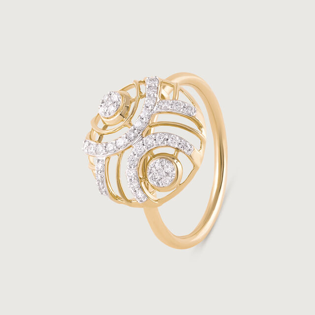 Laser Swirl Gold & Diamond Finger Ring,,hi-res image number null
