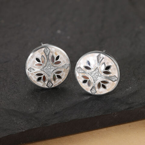 Mosaic Charm Silver Stud Earrings