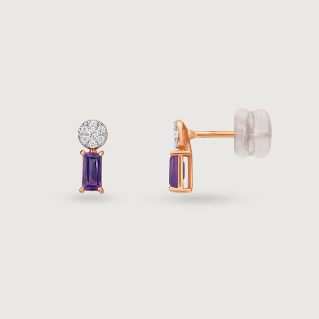 Amethyst Glam Gold & Diamond Stud Earrings,,hi-res image number null