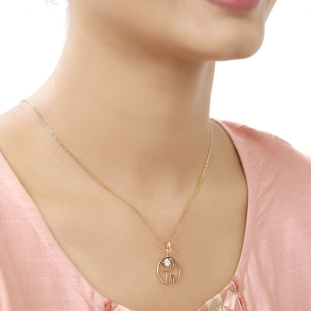 14 KT Yellow And White Gold Elephant Diamond Pendant,,hi-res view 3