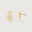Floral Swirls 14 Kt Gold & Diamond Stud Earrings,,hi-res view 4