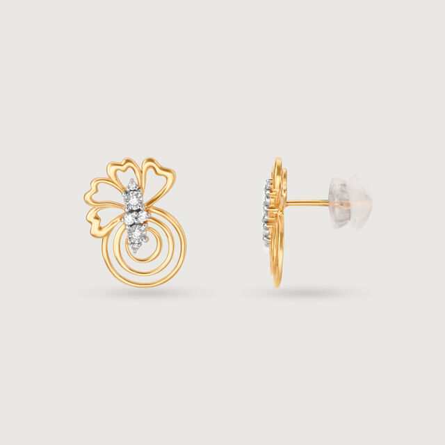 Floral Swirls 14 Kt Gold & Diamond Stud Earrings,,hi-res image number null