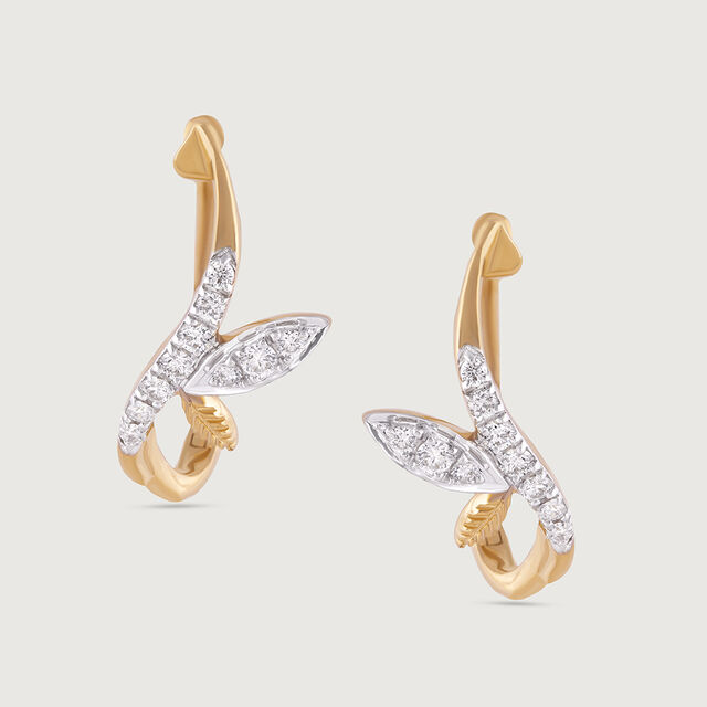 Leafy Shine Gold & Diamond Hoop Earrings,,hi-res image number null