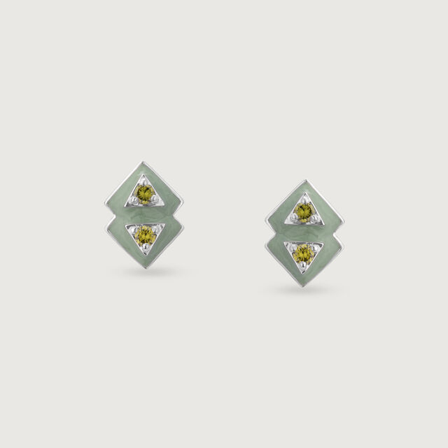 Olive Gleam Silver Stud Earrings,,hi-res image number null