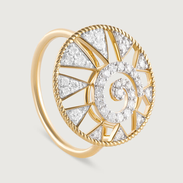 Spiral Triangular Gold & Diamond Finger Ring,,hi-res image number null