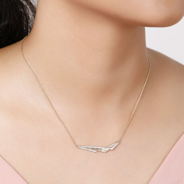 14KT Yellow Gold Stunning Wide-V Shaped Diamond Necklace,,hi-res image number null