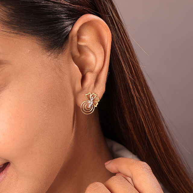Floral Swirls 14 Kt Gold & Diamond Stud Earrings,,hi-res image number null