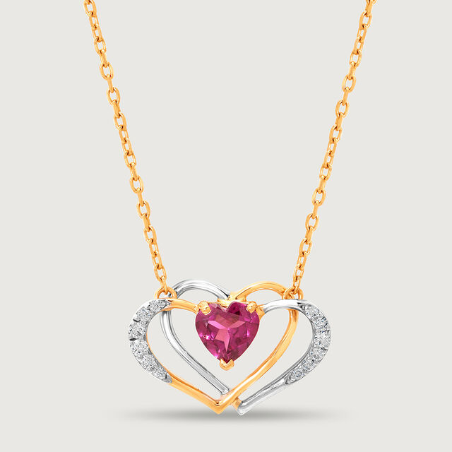 Interconnected Heart 14KT Gold Diamond & Pink Garnet Pendant & Chain,,hi-res image number null