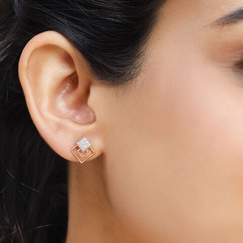 14KT  Yellow Gold Sparkling Trio of Rhombus Diamond Stud Earring