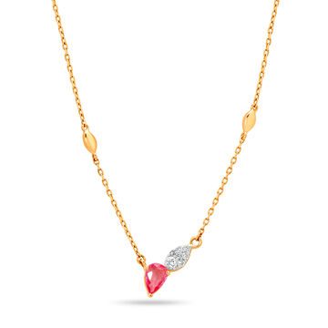 14 KT Yellow Gold Romantic Drops Pink Sapphire and Diamond Necklace