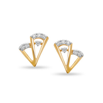 14 KT Yellow Gold Chic Style Diamond Stud Earrings