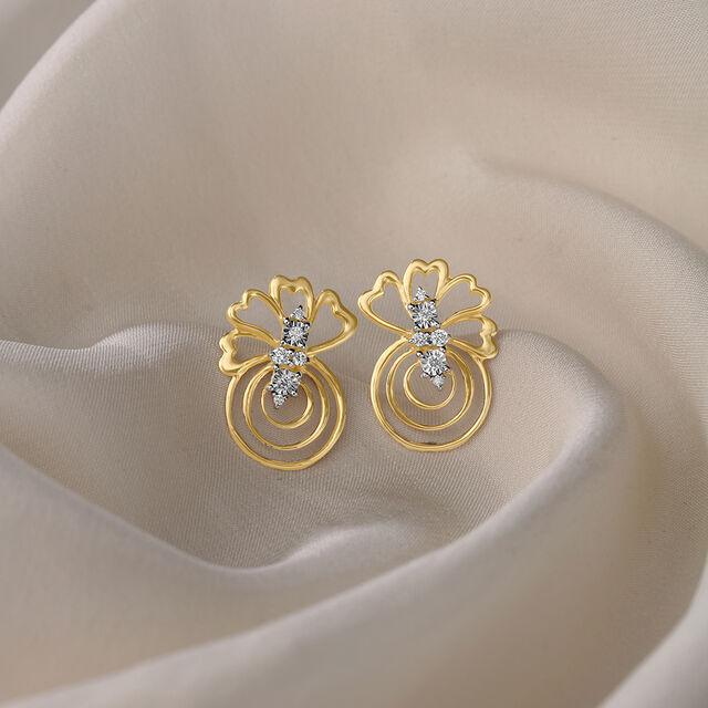 Floral Swirls 14 Kt Gold & Diamond Stud Earrings,,hi-res image number null