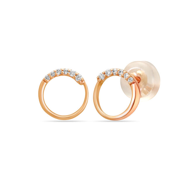 14 KT Rose Gold Shimmering Circle Diamond Stud Earrings,,hi-res view 2
