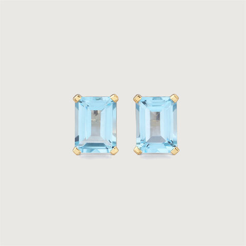 Chic Structured Blue Topaz Gold Stud Earrings