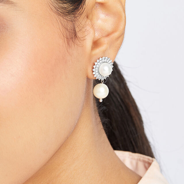 Magnificent Pearl Silver Drop Earrings,,hi-res image number null