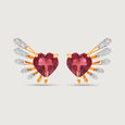 Cupid Edit 14KT Gold Diamond & Pink Garnet Stud Earrings,,hi-res view 3