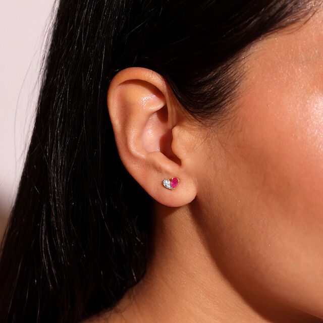 Twin Flame Ruby & Diamond Stud Earrings,,hi-res image number null