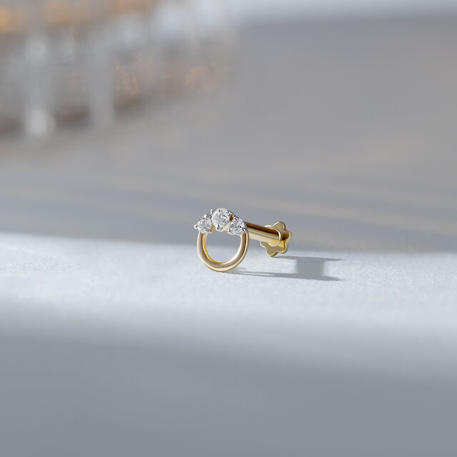 Radiant Circle Gold and Diamond Nose Pin,,hi-res image number null