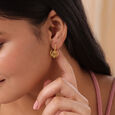 Dangling Hearts 14KT Gold Hoop Earring for her,,hi-res view 2