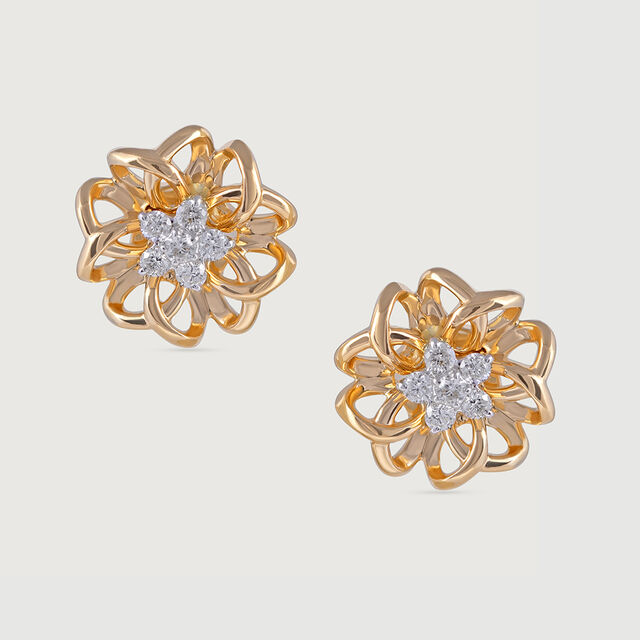 Crochet Bloom Gold and Diamond Stud Earrings,,hi-res image number null