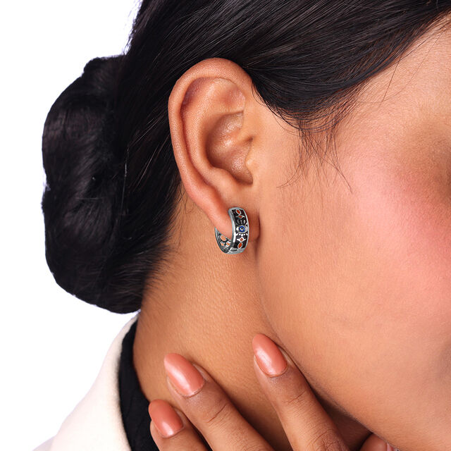Cosmic Drip Silver Hoop Earrings,,hi-res image number null