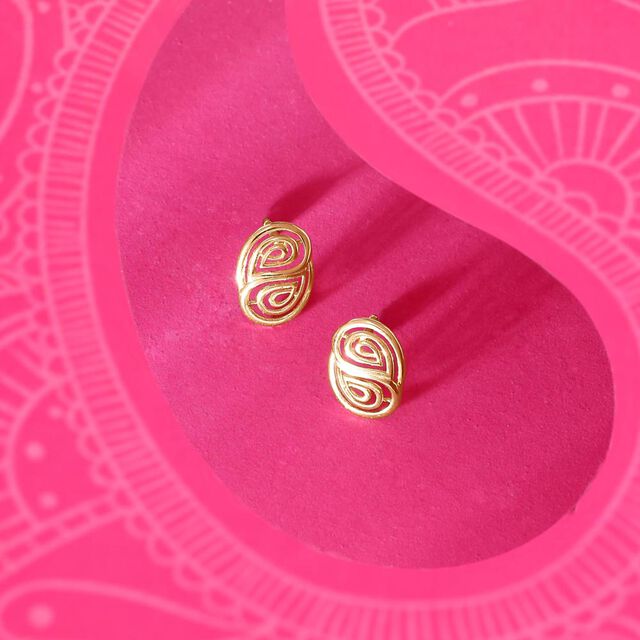 Paisley Duo Gold Stud Earrings,,hi-res image number null
