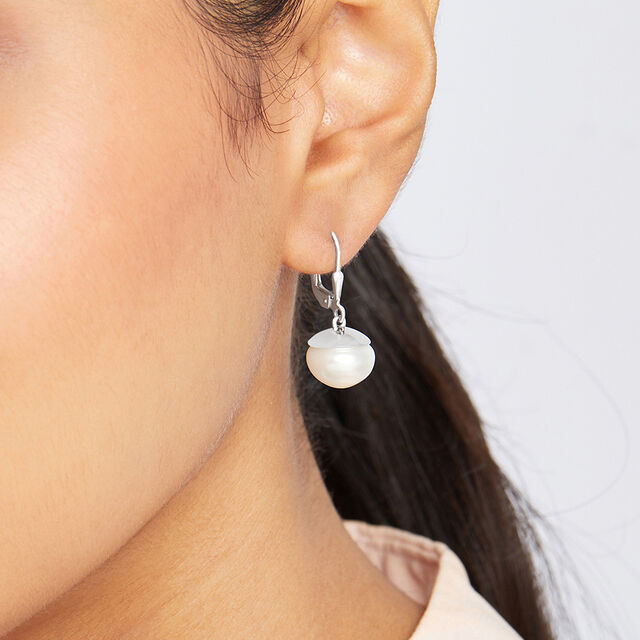 Effortless Pearl Silver Drop Earrings,,hi-res image number null