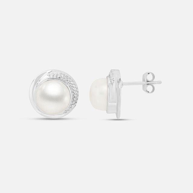 Pristine Pearl Silver Stud Earrings,,hi-res image number null