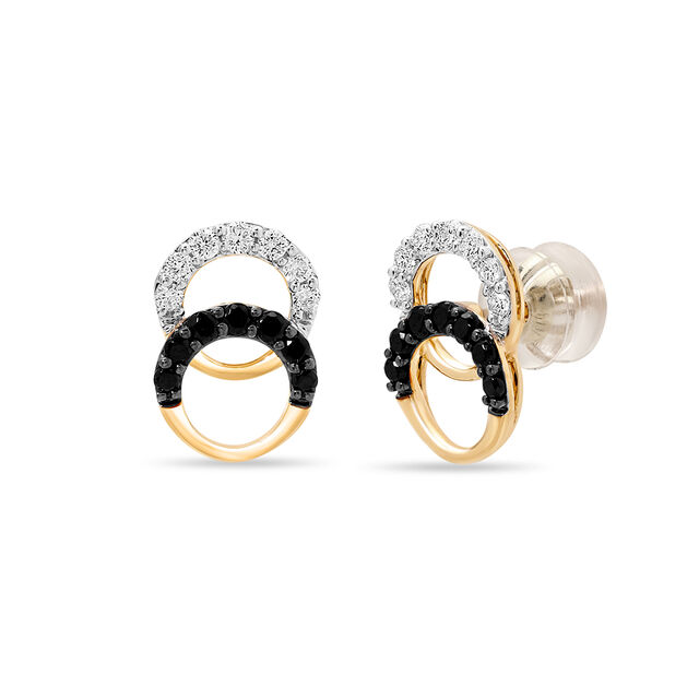 14KT Yellow Gold Sleek Semicircles Diamond Stud Earrings,,hi-res view 2