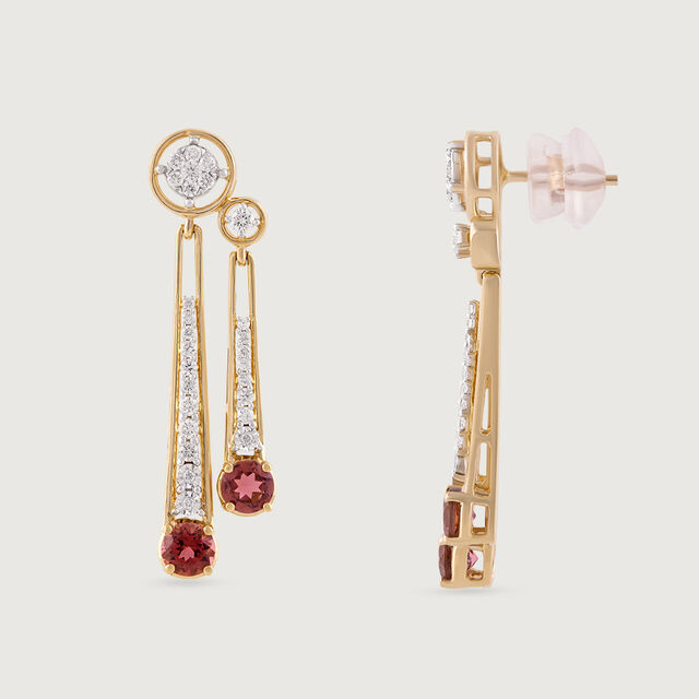 Pink Disco Gold & Tourmaline Drop Earrings,,hi-res image number null