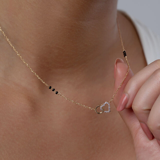 Delicate Heart Gold & Diamond Mangalsutra,,hi-res image number null