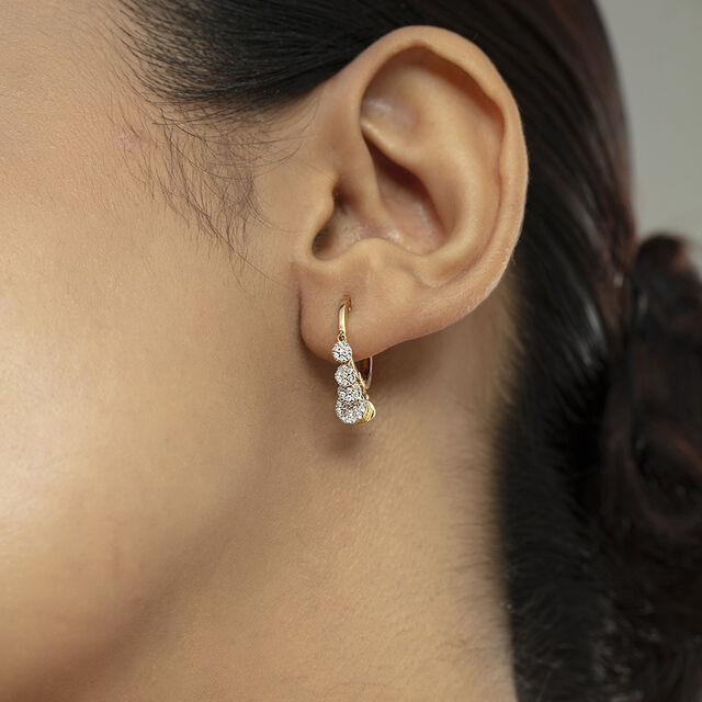 Dangle Charm Gold & Diamond Hoop Earrings,,hi-res image number null