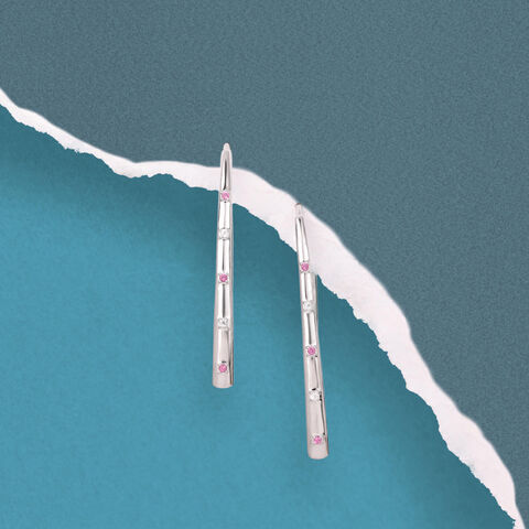 Playful Linear Silver Hoop Earrings