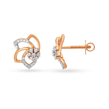 Aesthetic 18KT Gold Diamond Floral Ear Stud Earrings