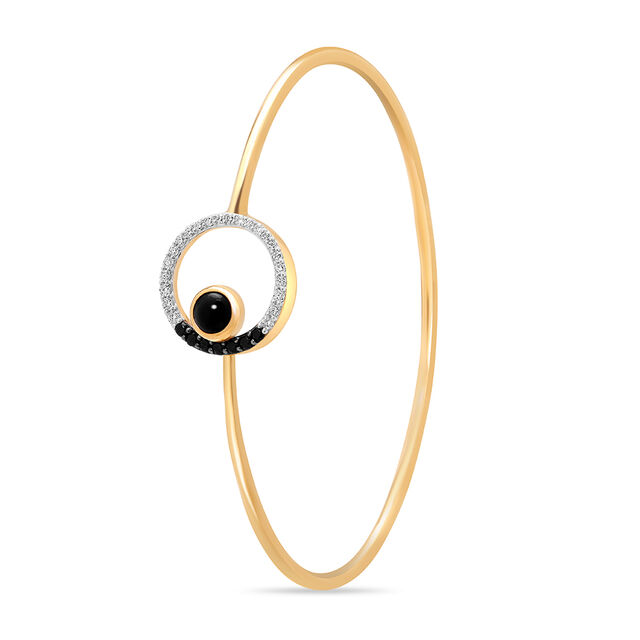 18 KT Yellow Gold Gleaming Circle Diamond and Onyx Bangle,,hi-res view 1